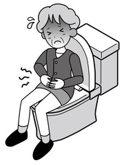 トイレで便秘に困っているおばあさん