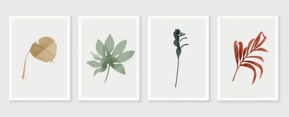 Botanical wall art vector set. Tropical leaf Foliage line art drawing with abstract shape.  Abstract Plant Art design for print, cover, wallpaper, Minimal and  natural wall art. © TWINS DESIGN STUDIO
