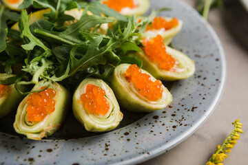 many beautiful dishes and salads for the buffet