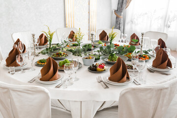table setting with cutlery and dishes in the restaurant