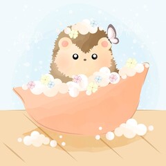 cute little hedgehog with bubbles