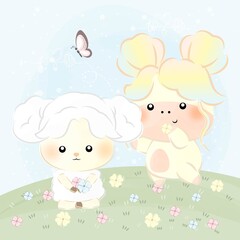 cute little unicorn and sheep