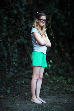 Pre-teen girl wearing cat ears costume