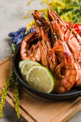 beautiful dish of huge shrimp with lime