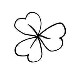 Clover leaf isolated on white background. Element of nature, field plants. Simple vector freehand drawing in black outline.