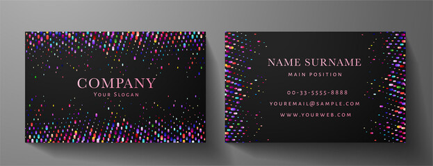 Colorful premium vip card template (Gift Card set). Deluxe holiday multicolored pattern (rainbow circular dots) on black background. Design useful for invite event, gift certificate, exclusive voucher