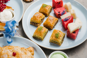 many beautiful sweet caucasian dishes  