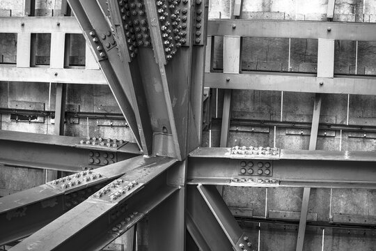 Steel structure on black and white