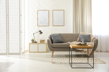 Modern living room interior with comfortable sofa