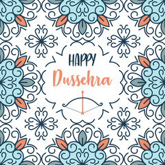 Fototapeta na wymiar Happy Dussehra background decorated with ornamental floral design and paper bow-arrow.