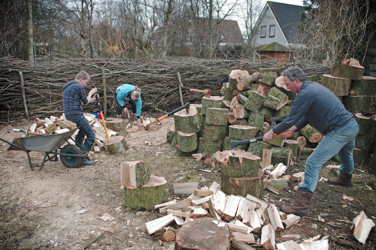 Family chopping firewood