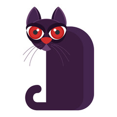 Angry black cat with huge red eyes. Flat vector illustration.