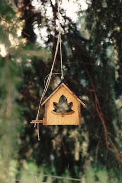 House shaped wooden feeder