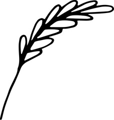 Single spikelet with grains. Hand drawn vector illustration for greeting cards, wedding, seasonal design, prints, stickers or natural cosmetic packaging. Simple floral doodle icon isolated on white.  