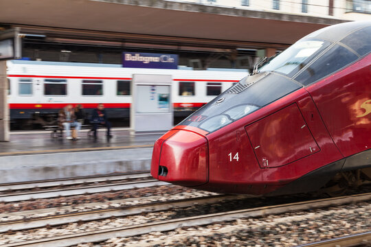 BOLOGNA, ITALY - NOVEMBER 3, 2012: european high-speed train on Bologna Centrale railway station. The Station is the fifth-busiest in Italy in terms of passenger movements (about 58mln per year)