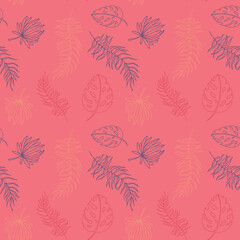 Seamless pattern with tropical leaves of palm, monstera on a pink background. Tropical background for printing on fabric and paper