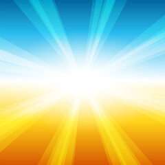 Obraz premium summer sun light burst blue, yellow and orange background.