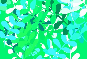 Light Green vector doodle background with leaves.