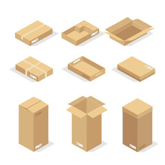 Cardboard boxes or packaging paper and shipping box. carton parcels and delivery packages pile, flat warehouse goods and cargo transportation. vector design illustration.