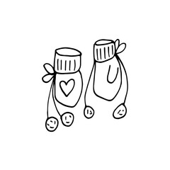 Mittens doodle set. Winter hand drawn clothes
