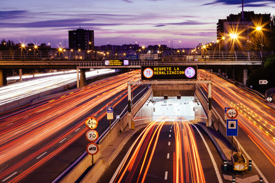 M30 Highway in an Autumn Evening, Madrid, Spain