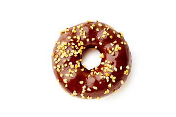 Sweet glazed pink doughnut isolated on white background