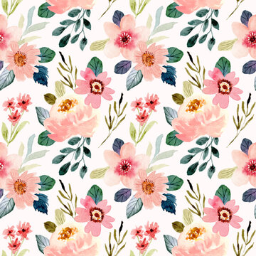 cute peach flower watercolor seamless pattern