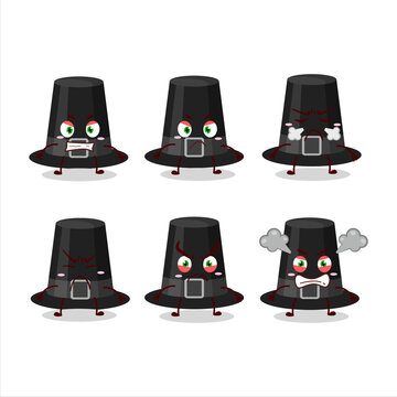 Black pilgrims hat cartoon character with various angry expressions