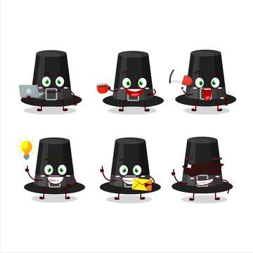 Black pilgrims hat cartoon character with various types of business emoticons