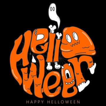 A Vector doodles helloween pumpkins shape lettering