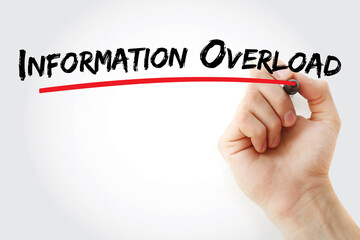 Information overload text with marker, technology concept background