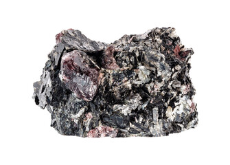 raw red Garnet crystals in Biotite rock cutout on white background