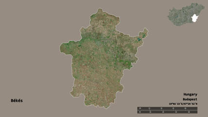 Bekes, county of Hungary, zoomed. Satellite