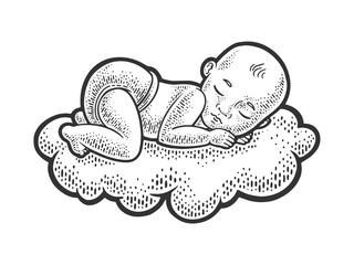 sleeping baby on cloud sketch raster