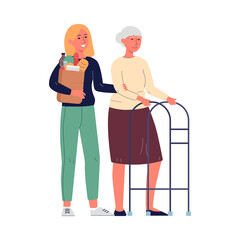 Care and support for the elderly - vector isolated illustration.