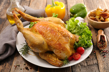 grilled whole chicken with vegetable