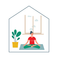 Obraz na płótnie Canvas Illustration of a woman who does yoga at home.