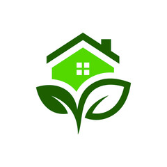 Home with leaf for logo design concept. Very suitable in various business purposes, also for icon, symbol and many more.