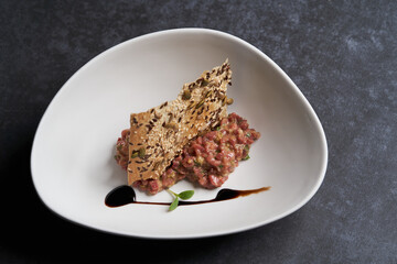 Fresh beef tartar  with whole grain chips