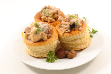 vol au vent- puff pastry with mushroom, cream and chicken