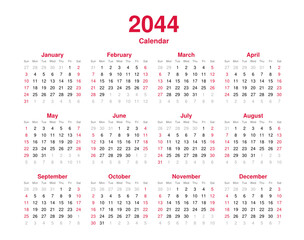 Calendar 2044 - 12 months yearly vector calendar - calendar planner template svg format