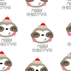 
holiday seamless pattern with sloth, hand drawing lettering. Merry Christmas.  Colorful vector, flat style. design for fabric, print, wrapper
