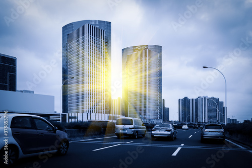 Highway Overpass Modern City Skyline Background Wall Mural Wallpaper Murals 昊 周