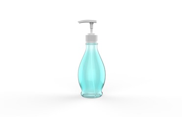 Ads template, blank hand wash realistic plastic bottle with dispenser airless pump. Pharmaceutical container liquid gel, soap, lotion, cream, shampoo, bath foam. 3d illustration