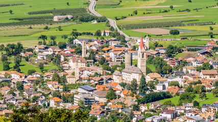 Fototapeta na wymiar Aerial view of Malles Venosta on a sunny day, South Tyrol, Italy