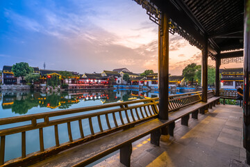 Ancient buildings by the river in Dangkou Ancient Town, Wuxi, Jiangsu, China