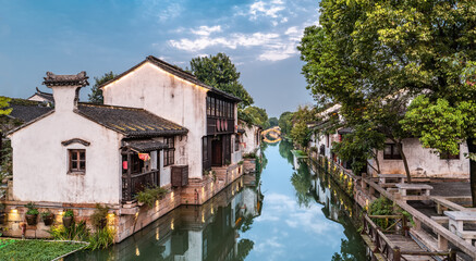 Fototapeta na wymiar Ancient buildings by the river in Dangkou Ancient Town, Wuxi, Jiangsu, China