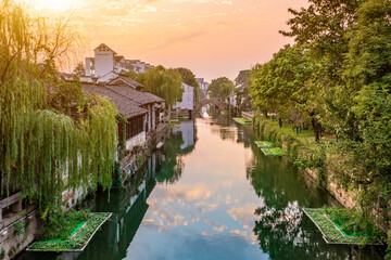 Naklejka premium Ancient buildings by the river in Dangkou Ancient Town, Wuxi, Jiangsu, China