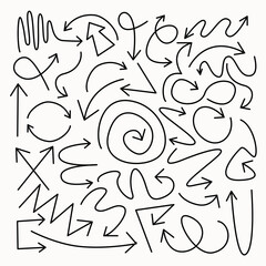 Vector set black arrows isolated on a white background. Modern hand drawn design for business,  application, banner, typography