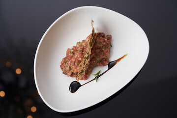 Fresh beef tartar  with whole grain chips